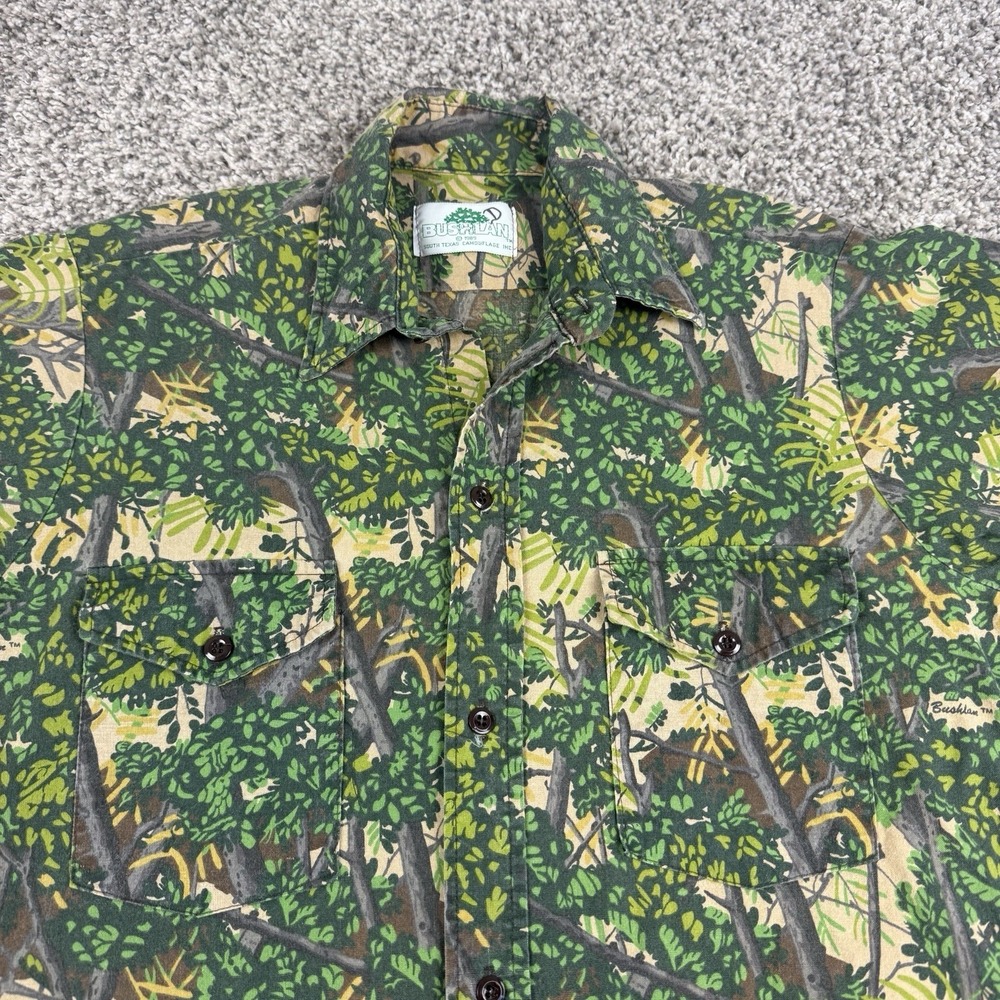 Vintage Bushlan Tree Camo Shirt Mens Medium Long Button Up USA Made 80s - Picture 3 of 8